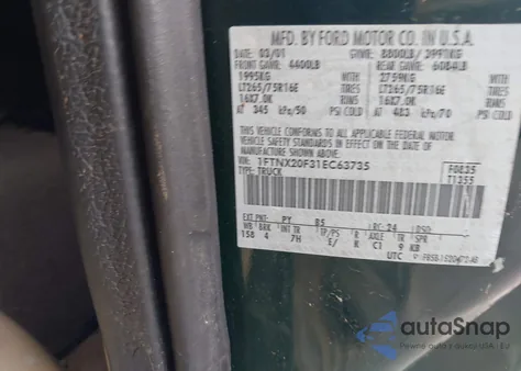 2001 Ford F-250 Lariat/Xl/Xlt z USA, uszkodzony, nr VIN 1FTNX20F31EC63735